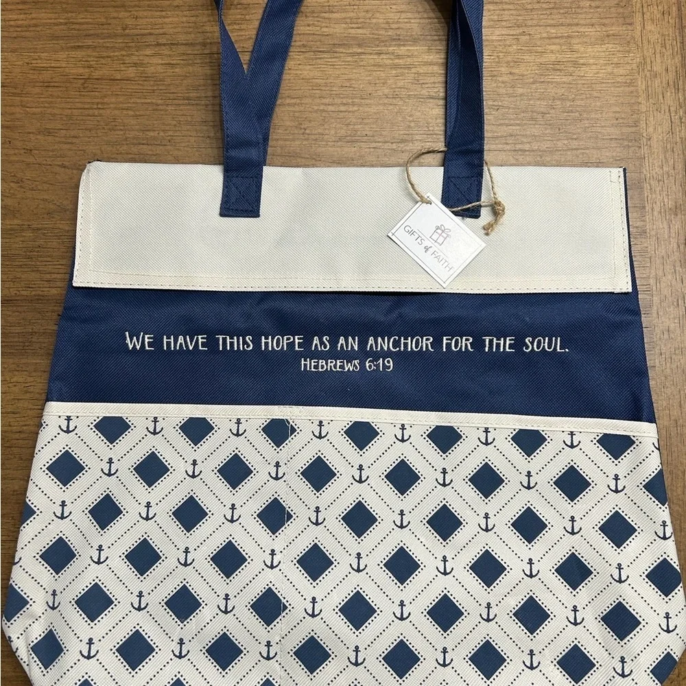 ⚓️Navy/Cream Tote Bag-We Have This Hope As An Anchor For The Soul Hebrews 6:19 - Picture 1 of 1